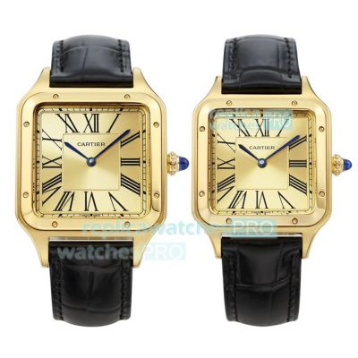 TW Factory Replica Cartier Santos-Dumont Yellow Gold Couple Watches